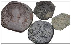 Large Lots BYZANTINE. Lot of four (4) bronze issues from Justin I to Michael I. Includes: Justin I. Æ Follis // Justin II. Æ Half Follis // Leo V & Constantine. Æ Follis. Syracuse mint // Michael I & 
