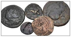 Large Lots MIXED. Greek–World. Lot of five (5) bronze issues. Includes: GREEK: Persia, Achaemenid Empire. Æ Unit // ROMAN PROVINCIAL: Moesia Inferior, Tomis. Caracalla. Æ Assarion // Thrace, Deultum. 
