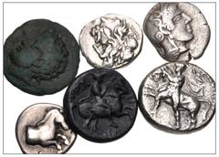 Large Lots GREEK. Northern Greece. Lot of six (6) Thessalian silver and bronze issues. Includes: Thessaly, Atrax. Æ Dichalkon. Rogers 163 var. (no NI); BCD Thessaly II 58.6 (same dies); HGC 4, 353. Ex