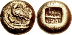 Greek TROAS, Abydos. Late 6th-early 5th centuries BC. EL Stater (18.5mm, 14.13 g). Lydo-Milesian standard. Eagle standing left, head right, on dotted ground line; to left, dolphin downward; floral sym