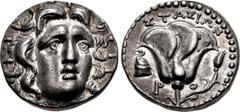Greek ISLANDS off CARIA, Rhodos. Rhodes. Circa 205-190 BC. AR Tetradrachm (24mm, 13.52 g, 12h). Stasion, magistrate. Radiate head of Helios facing slightly right / Rose with bud to right; ΣTAΣIΩN abov