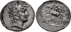 Greek SELEUKID EMPIRE. Antiochos VI Dionysos. 144-142 BC. AR Tetradrachm (30mm, 16.58 g, 12h). Apameia on the Axios (Orontes) mint. Dated SE 169 (144/3 BC). Radiate and diademed head right / BAΣIΛ[EΩΣ