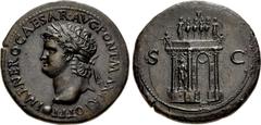 Roman Imperial Nero. AD 54-68. Æ Sestertius (36mm, 24.78 g, 7h). Lugdunum (Lyon) mint. Struck circa AD 66. IMP • NERO • CAESAR • AVG • PONT • MAX • TR • POT • P • P, laureate head left, globe at point