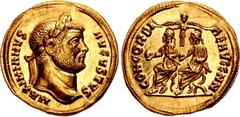 Roman Imperial Maximianus. First reign, AD 286-305. AV Aureus (19mm, 5.42 g, 12h). Uncertain (Cyzicus or Antioch) mint. Special issue, struck AD 293. MAXIMIANVS AVGVSTVS, laureate head right / CONCORD