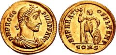 Roman Imperial Procopius. Usurper, AD 365-366. AV Solidus (21mm, 4.46 g, 6h). Constantinople mint. Struck September–end of AD 365. D N PROCO PIVS P F AVG, pearl-diademed, draped, and cuirassed bust ri