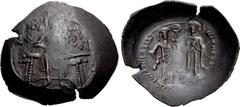 Byzantine John Comnenus-Ducas. As despot of Thessalonica, 1242-1244. Æ Trachy (26mm, 2.08 g, 6h). Series I. Thessalonica mint. OΛ/ΔH down left field, [M]/H/TPI/OC down right, St. Demetrios enthroned f