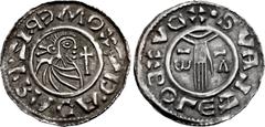 World BOHEMIA. Boleslav II Pobožný. Duke, 972-999. AR Denár (21mm, 1.36 g, 12h). Praha (Prague) mint; Omeriz, moneyer. X DΛX BOΓЄZΓ(inverted A)VS •, manus Dei emerging from clouds; ω and Λ, each with 