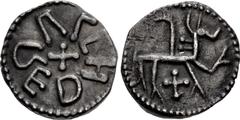 British ANGLO-SAXON, Kings of Northumbria. Alchred. 765-774. AR Sceatt (14mm, 1.15 g, 11h). York mint. Retrograde ALCH down right side, RED down left side, both read from outside, cross pattée / Quadr