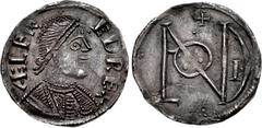 British ANGLO-SAXON, Kings of Wessex. Alfred the Great. 871-899. AR Penny (18mm, 1.52 g, 2h). London monogram type (BMC vi). London mint. Struck circa 883. ÆLFR ED RE+, diademed bust right / Londonia 