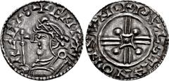 British ANGLO-SAXON, Kings of All England. Harthacnut. 1035-1042. AR Penny (18mm, 1.10 g, 12h). Arm and Scepter type (BMC xvii, Hild. I). Huntingdon mint; Wulfstan, moneyer. In the name of Cnut. Struc