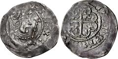 British NORMAN. Stephen. 1135-1154. AR Penny (21mm, 1.38 g, 4h). Cross moline (Watford) type (BMC i). Uncertain mint; Rodbert, moneyer. Struck circa 1136-1145. [...]E REX, crowned bust right, holding 