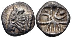Greek LYCIA, Uncertain. Circa 520-470/60 BC. AR Third Stater (13mm, 2.11 g). Predynastic period. Head of bull or calf left / Incuse square with internal lines of uncertain pattern. Müseler –; Falghera