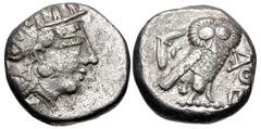 Greek UNCERTAIN EAST. Mid 5th century BC. AR Tetradrachm (23mm, 17.50 g, 7h). Imitating Athens. Helmeted head of Athena right, with profile eye and pi-style palmette / Owl standing right, head facing;