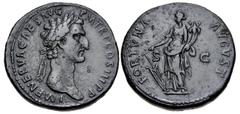 The Summer Haven Collection of Sestertii Nerva. AD 96-98. Æ Sestertius (34mm, 27.41 g, 6h). Rome mint. Struck AD 97. Laureate head right / Fortuna standing left, holding rudder in right hand and cradl