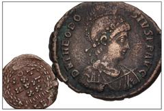 Large Lots ROMAN. Imperial. Lot of two (2) late Roman bronze issues. Includes: Theodosius I // Valentinian II. Near VF to Good VF. LOT SOLD AS IS, NO RETURNS. Two (2) coins in lot.
