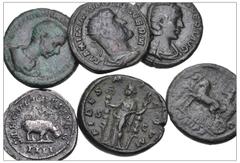 Large Lots ROMAN. Imperial. Lot of six (6) mostly bronze issues from Macrinus to Otacilia Severa. Includes: Macrinus. Æ As // Diadumenian. Æ As // Severus Alexander. Æ As // Maximinus I. Æ Dupondius /