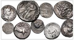 Large Lots MIXED. Greek–Crusader. Lot of nine (9) silver issues. Includes: GREEK: Campania, Neapolis. AR Nomos // Thessaly, Thessalian League. AR Stater // Ptolemaic Kings. Kleopatra VII & Ptolemy XV 