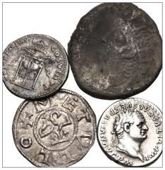 Large Lots MIXED. Roman Provincial–Early Medieval. Lot of four (4) silver and billon issues. Includes: ROMAN PROVINCIAL: Egypt, Alexandria. Nero. BI Tetradrachm // ROMAN IMPERIAL: Titus. AR Denarius (