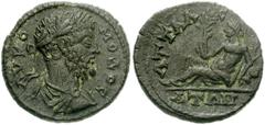 LYDIA, Attalaea. Commodus. AD 177-192. Æ 22mm (6.01 g). Laureate and draped bust right / River-god reclining left, holding branch and reed, elbow resting on overturned amphora. Unpublished. Good VF, b