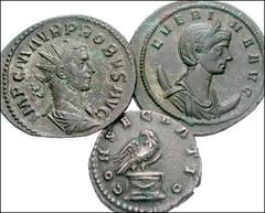 ROMAN. Imperial. AR of 2nd-3rd centuries AD. Includes: Divus Antoninus Pius. AR Denarius. Eagle on altar // Severina. Antoninianus. Concordia // Probus. Antoninianus. Mars. VF condition or better. LOT