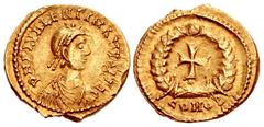 The Richard A. Jourdan Collection – Early Medieval & Islamic VISIGOTHS, Gaul. Pseudo-Imperial coinage. Uncertain king. 417-507. AV Tremissis (14mm, 1.41 g, 6h). Imitating a Ravenna mint issue of the R