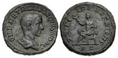 Roman Imperial Herennius Etruscus. As Caesar, AD 249-251. Æ As (25mm, 11.34 g, 12h). Rome mint, 4th officina. 5th emission of Decius, AD 251. Q HER ETR MES DECIVS NOB C, bareheaded, draped, and cuiras