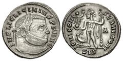 Roman Imperial Licinius I. AD 308-324. Æ Follis (21mm, 3.51 g, 12h). Siscia mint, 1st officina. Struck AD 313. Laureate head right / Jupiter standing left, holding Victory on globe and scepter; at fee