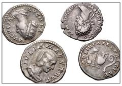 Large Lots ROMAN. Imperial. Lot of four (4) AR Denarii from Nerva to Julia Maesa. Includes: Nerva // Lucilla // Commodus // Julia Maesa. Good Fine to VF. LOT SOLD AS IS, NO RETURNS. Four (4) coins in 