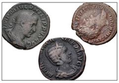 Large Lots ROMAN. Imperial. Lot of three (3) bronze issues from Antoninus Pius to Otacilia Severa. Includes: Antoninus Pius. Æ As // Philip I. Æ Sestertius // Otacilia Severa. Æ Sestertius. Some rough