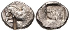 Greek DYNASTS of LYCIA. Uncertain dynast. Circa 490/80-440/30 BC. AR Stater (21mm, 9.38 g, 5h). Pegasos flying left / Facing lion scalp within incuse square. Müseler III, 34 var. (dotted border on rev