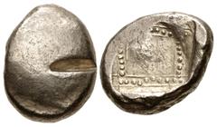 Greek DYNASTS of LYCIA. Uncertain dynast. Circa 490/80-440/30 BC. AR Stater (20mm, 9.40 g). Blank (degraded die) / Incuse square containing linear and pelleted interior squares. Cf. Müseler III, 40 (f