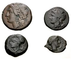 Large Lots GREEK. Magna Graecia & Sicily. Lot of four (4) bronze issues of Sicily, Syracuse. Includes: diameters from 17-26mm. VF. LOT SOLD AS IS, NO RETURNS. Four (4) coins in lot.