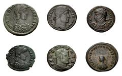 Large Lots ROMAN. Imperial. Lot of six (6) bronze issues. Includes: Severus II // Constantine I (2) // Constantine II // Gratian // Theodosius. Mostly VF. LOT SOLD AS IS, NO RETURNS. Six (6) coins in 