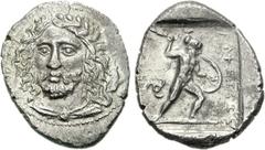 DYNASTS of LYCIA. Perikles. Circa 380-360 BC. AR Stater (9.52 g, 7h). Antipellos (Kas) mint. Struck circa 380-375 BC. Laureate head of Perikles facing slightly left, drapery around neck; on right, dol