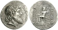 SELEUKID KINGS of SYRIA. Antiochos IV Epiphanes. 175-164 BC. AR Tetradrachm (15.81 g, 12h). Antioch mint. Struck 168-164 BC. Laureate head of Zeus right with the features of Antiochos / BASILEWS ANTIO