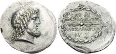 SELEUKID KINGS of SYRIA. Alexander I Balas. 152-145 BC. AR Tetradrachm (14.94 g, 1h). Seleukeia Pieria mint. Dated SE 166 (147/6 BC). Laureate head of Zeus right / BASILEWS ALEXANDROU, winged thunderb
