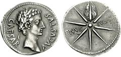 Augustus. 27 BC-AD 14. AR Denarius (3.75 g, 4h). Spanish mint - Emerita. Struck 19-18 BC. CAESAR AVGVSTVS, head right, wearing oak wreath / DIVVS • IVLIVS across field, comet with eight rays and tail.