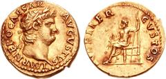 Nero. AD 54-68. AV Aureus (7.22 g, 6h). Rome mint. Struck AD 66-67. IMP NERO CAESAR AVGVSTVS, laureate head right / IVPPITER CVSTOS, Jupiter seated left, holding thunderbolt in right hand, scepter in 
