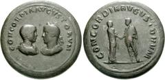 Philip I, with Philip II as Caesar. AD 244-249. Æ Medallion (39mm, 56.02 g, 12h). Rome mint. Special emission, AD 244. CONCORDIA AVGVSTORVM, bust of Philip II, draped and cuirassed, right vis-à-vis bu