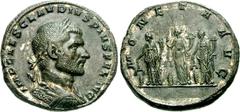 Claudius II Gothicus. AD 268-270. Æ Medallion (32.27 g, 6h). Rome mint. IMP CAES CLAVDIVS PIVS FEL AVG, laureate and cuirassed bust right, seen from behind / MONETA AVG, the three Monetae standing fac