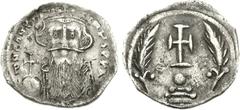 Constans II. 641-668. AR Miliaresion (3.81 g, 6h). ‘Ceremonial’ issue. Constantinople mint. Struck circa 652-654. d N CONSτAN τINЧS PP AV, crowned facing bust with long beard and mustache, wearing chl