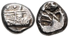 Greek LYCIA, Phaselis. Circa 550-530/20 BC. AR Stater (19mm, 11.03 g). Prow of galley right, terminating in a boar's forepart / Incuse square with irregular lines. Heipp-Tamer Series 3, emission 1b, 2