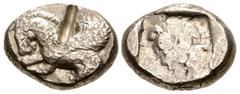 Greek DYNASTS of LYCIA. Uncertain dynast. Circa 490/80-440/30 BC. AR Stater (20mm, 9.46 g, 5h). Pegasos flying left / Facing lion scalp within incuse square. Müseler III, 34 var. (dotted border on rev