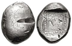 Greek DYNASTS of LYCIA. Uncertain dynast. Circa 490/80-440/30 BC. AR Stater (20mm, 9.45 g). Blank (degraded die) / Incuse square containing linear and pelleted interior squares. Cf. Müseler III, 40 (f