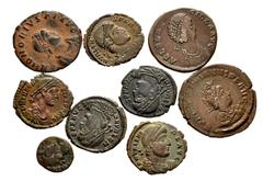 Large Lots ROMAN. Imperial. Lot of nine (9) late Roman bronze issues. Includes: Valens (3) // Valentinian II // Theodosius I // Aelia Flacilla // Honorius // Johannes. Fine to VF. LOT SOLD AS IS, NO R