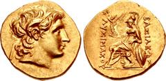 Greek KINGS of THRACE, Macedonian. Lysimachos. 305-281 BC. AV Stater (20mm, 8.42 g, 11h). Ephesos mint. Struck circa 295/4-289/8 BC. Diademed head of the deified Alexander right, with horn of Ammon / 