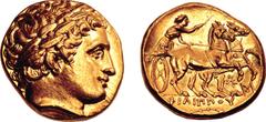 Greek KINGS of MACEDON. Philip III Arrhidaios. 323-317 BC. AV Stater (17mm, 8.48 g, 3h). In the types of Philip II. Abydos mint. Struck under Leonnatos, Arrhidaios, or Antigonos I Monophthalmos. Head 