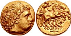 Greek KINGS of MACEDON. Philip III Arrhidaios. 323-317 BC. AV Stater (17mm, 8.58 g, 12h). In the types of Philip II. Magnesia on the Maeander mint. Struck under Menander or Kleitos, circa 323-319 BC. 