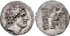 Greek SELEUKID EMPIRE. Posthumous Issues of Antiochos IV. 146/5 BC. AR Tetradrachm (29mm, 16.89 g, 1h). Antioch on the Orontes mint. Undated issue. Diademed head right / Zeus Nikephoros seated left; n