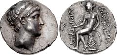 Greek SELEUKID EMPIRE. Demetrios II Nikator. First reign, 146-138 BC. AR Tetradrachm (24mm, 16.83 g, 4h). Susa mint. Struck 145-144 BC. Diademed head right / BAΣIΛEΩΣ ΔHMH-TPIOY, Apollo Delphios seate